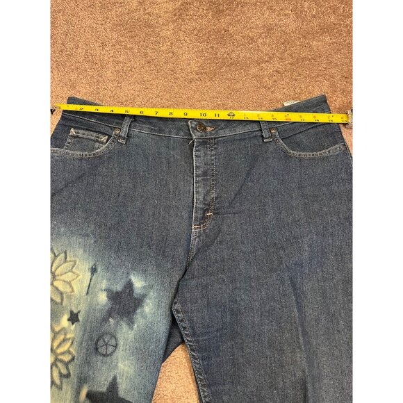 Riders By Lee Womens Custom Bleach Art Jeans Size 18 P Blue Denim Star Flower - Picture 3 of 8